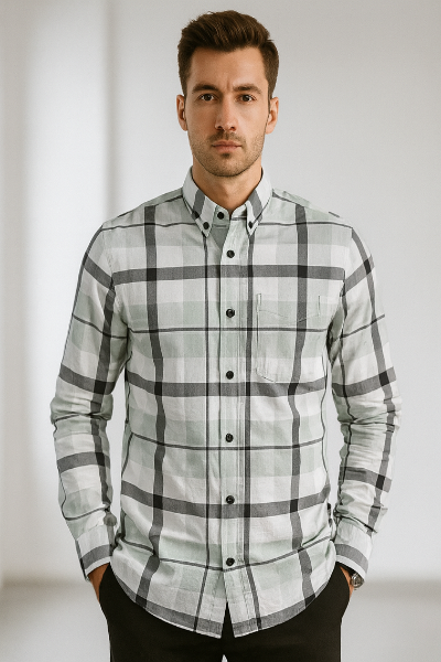 Grey & White Bold Checkered Shirt