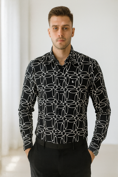 Black Geometric Print Shirt