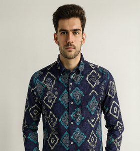 Navy Blue Geometric Print Shirt