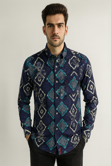 Navy Blue Geometric Print Shirt