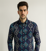 Navy Blue Geometric Print Shirt