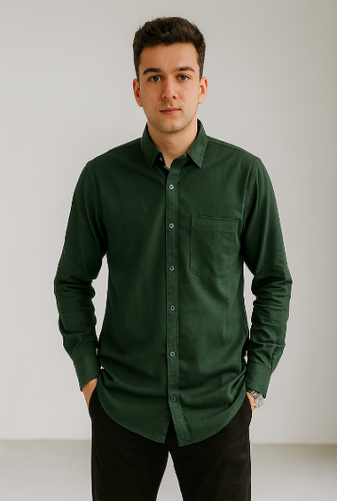 Solid Dark Green Casual Shirt