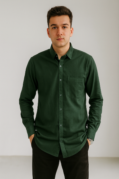 Solid Dark Green Casual Shirt