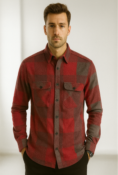 Red &amp; Grey Checkered Flannel Shirt