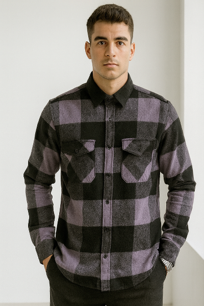 Black & Purple Plaid Shirt