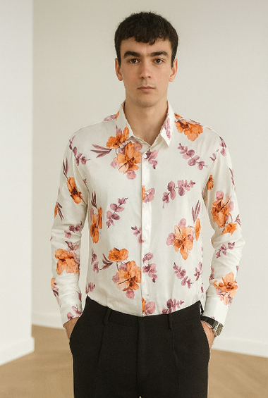 White Floral Print Shirt
