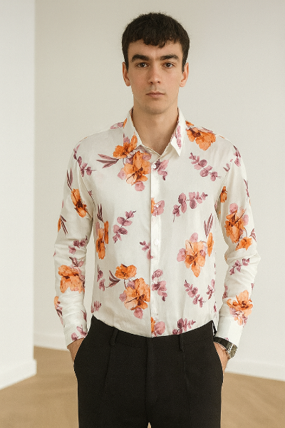 White Floral Print Shirt