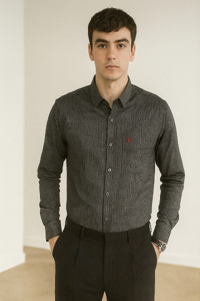 Charcoal Grey Micro-Pattern Shirt