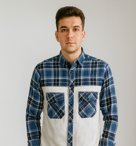 Blue &amp; White Contrast Checkered Shirt