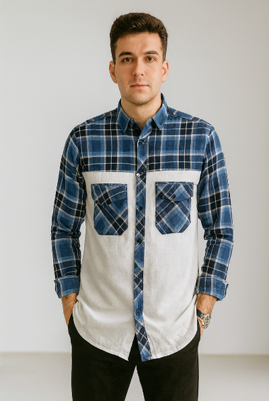 Blue &amp; White Contrast Checkered Shirt