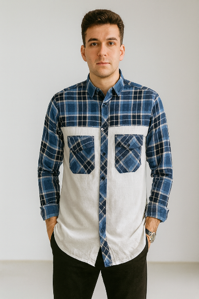 Blue & White Contrast Checkered Shirt