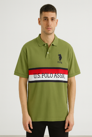 U.S. Polo Assn. Green Polo T-Shirt with Stripes