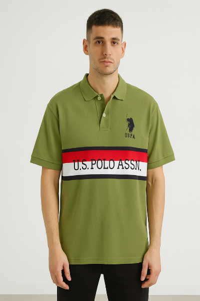U.S. Polo Assn. Green Polo T-Shirt with Stripes