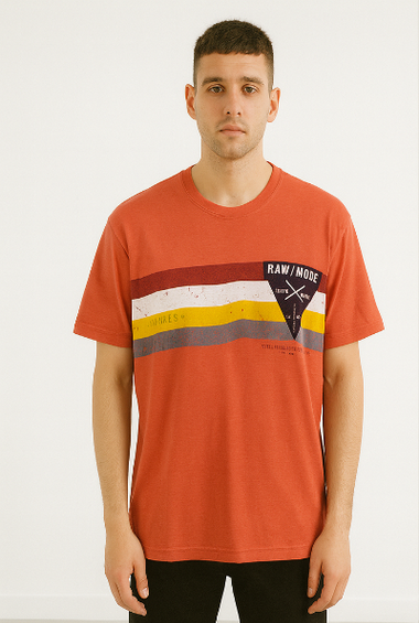 Red RAW/MODE Striped T-Shirt