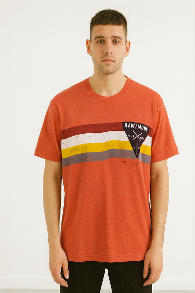 Red RAW/MODE Striped T-Shirt