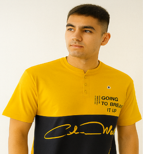 Yellow &amp; Black Split T-shirt (Henley style)