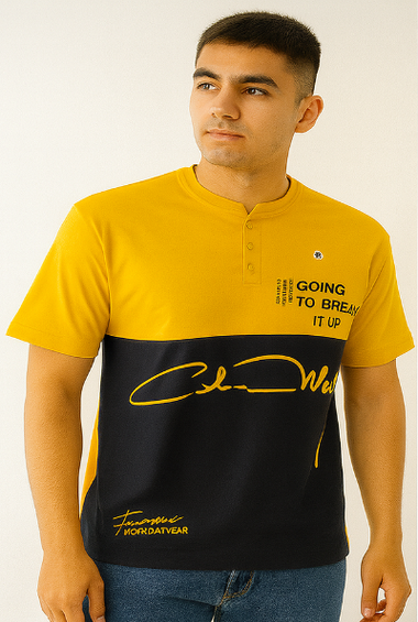 Yellow &amp; Black Split T-shirt (Henley style)