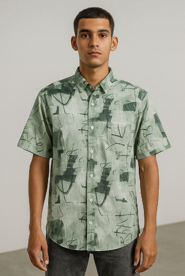 Green Abstract Short-Sleeve Shirt