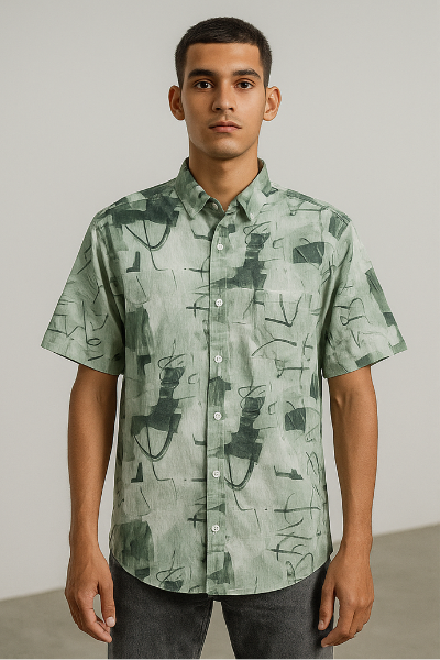 Green Abstract Short-Sleeve Shirt