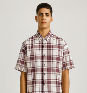 Maroon &amp; White Checked Short-Sleeve Shirt