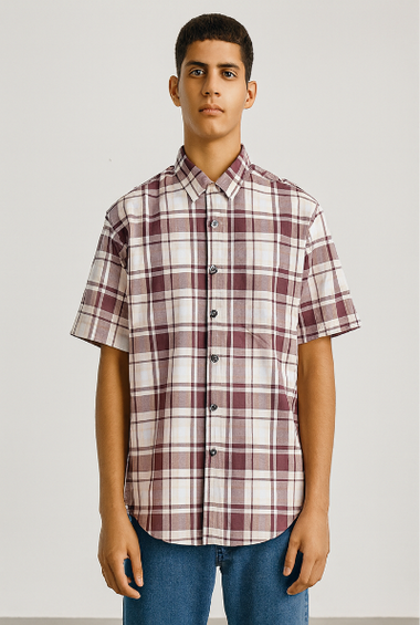 Maroon &amp; White Checked Short-Sleeve Shirt