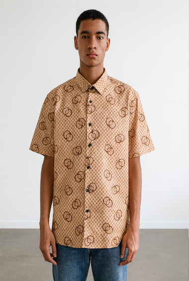 Beige Monogram-Style Printed Shirt