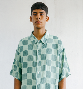Mint Green Box-Check Oversized Shirt