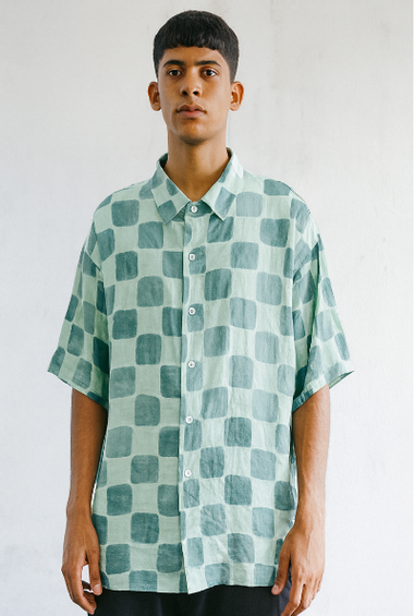 Mint Green Box-Check Oversized Shirt