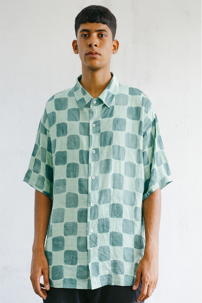 Mint Green Box-Check Oversized Shirt