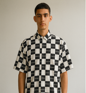 Black &amp; White Checkerboard Logo Shirt