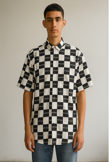 Black &amp; White Checkerboard Logo Shirt