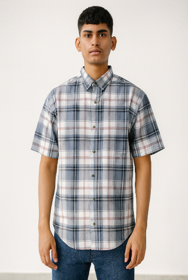 Blue &amp; Grey Plaid Short-Sleeve Shirt