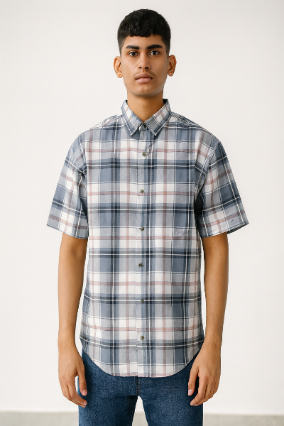 Blue & Grey Plaid Short-Sleeve Shirt