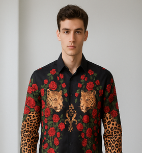 Black Floral &amp; Leopard Print Long-Sleeve Statement Shirt