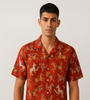 Rust Red Horse Print Cuban Collar Shirt