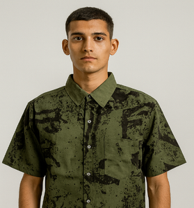 Olive Green Splatter Print Shirt