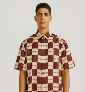 Burgundy &amp; Beige “Versace” Check Shirt