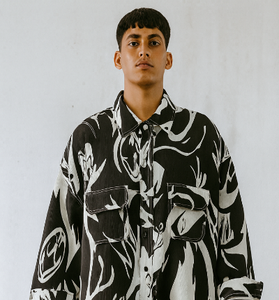 Oversized Black Flame Abstract Shirt