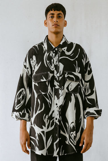 Oversized Black Flame Abstract Shirt