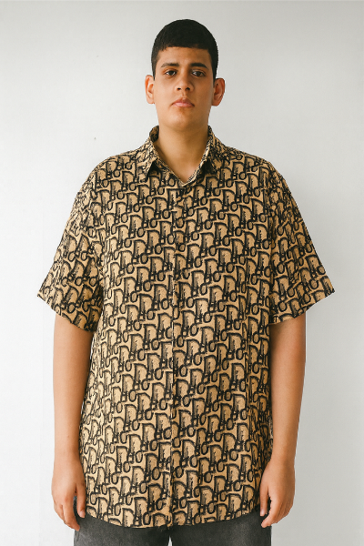 Beige Monogram Print Shirt