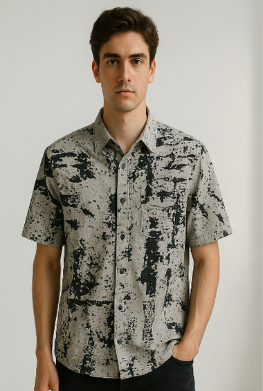 Grey Abstract Splatter Print Shirt