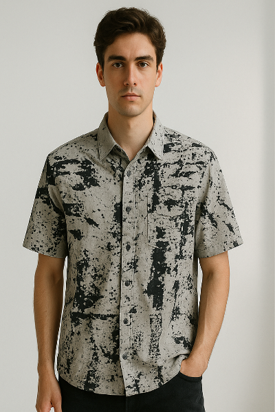 Grey Abstract Splatter Print Shirt
