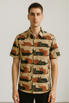 Beige Graphic Cat Print Shirt