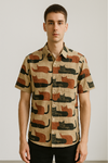 Beige Graphic Cat Print Shirt