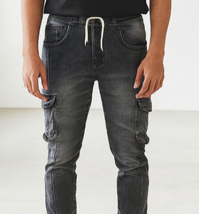 Black Washed Slim-Fit Cargo Jeans