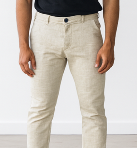 Beige Slim-Fit Linen-Blend Jeans