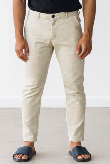 Beige Slim-Fit Linen-Blend Jeans
