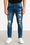 Blue Distressed Slim-Fit Jeans