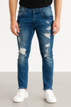 Blue Distressed Slim-Fit Jeans