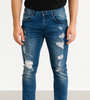 Blue Distressed Slim-Fit Jeans